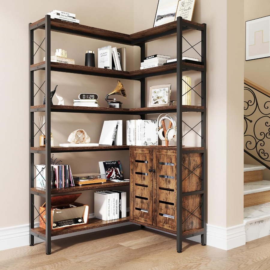 6-Shelf Corner Bookshelf for L - Storage & Organization ulasan dan harga