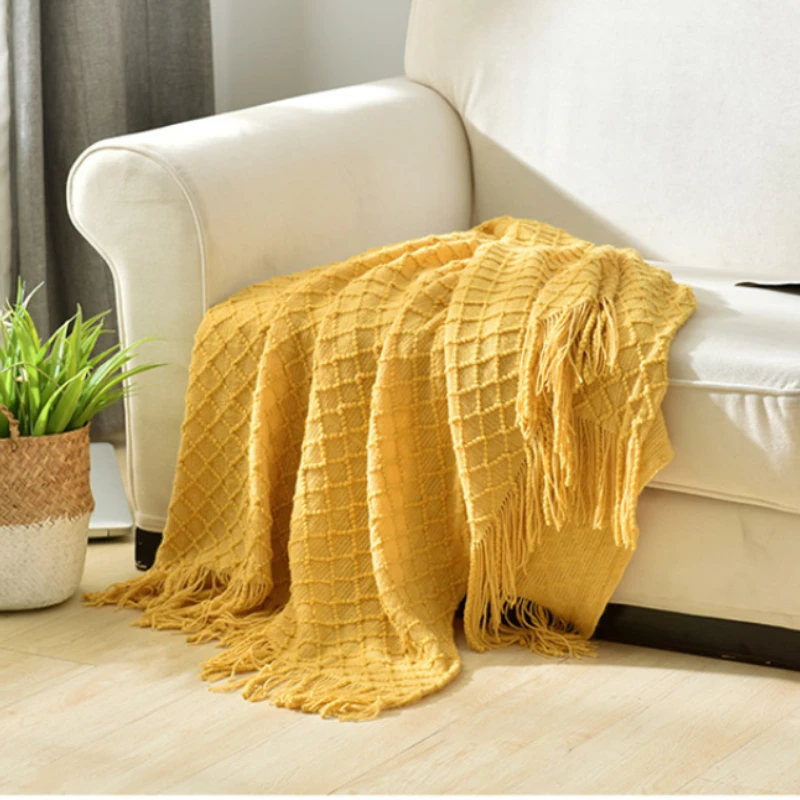 Mustard Yellow Textured Knit T - Boho Throw Blanket Fringe ulasan dan harga