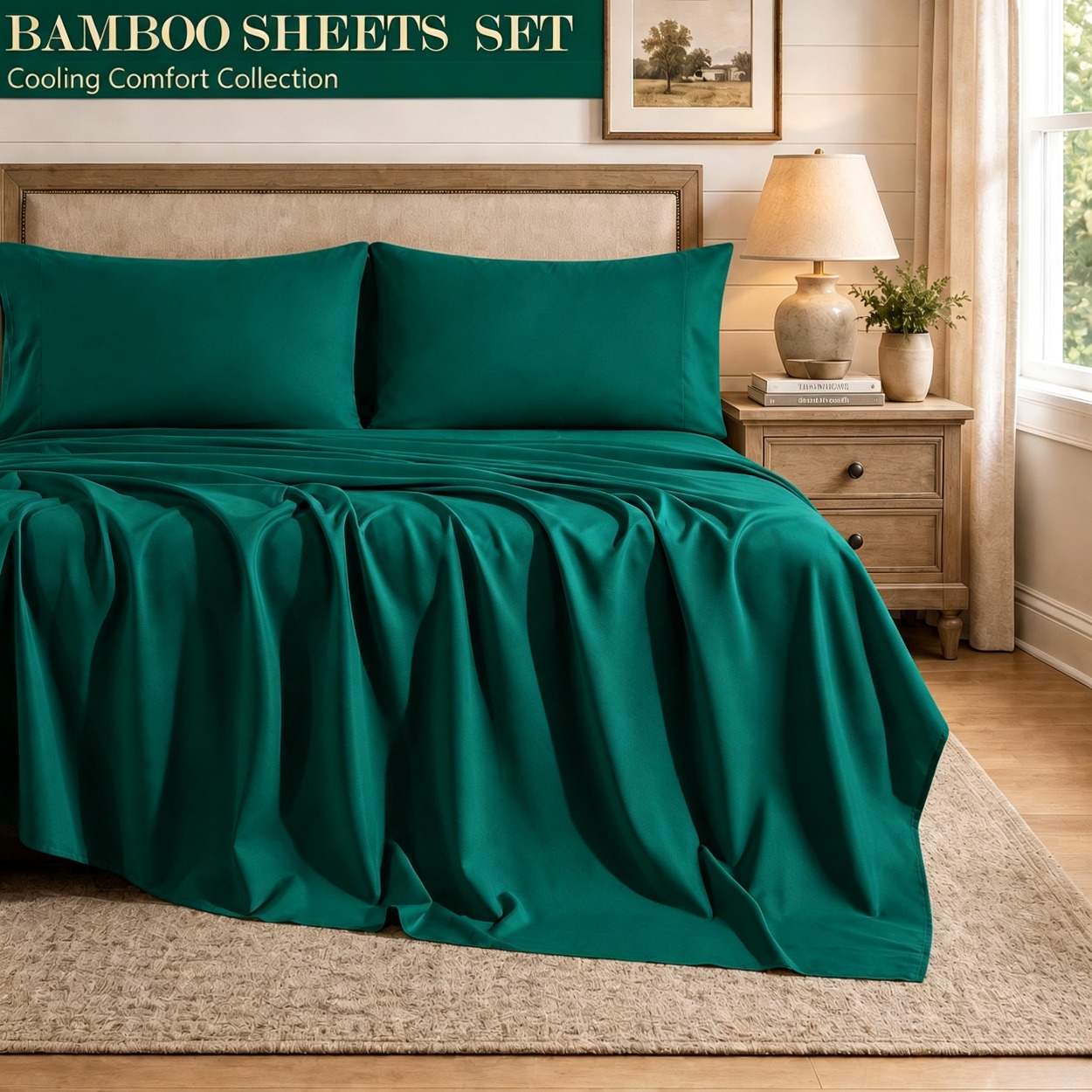 3/4pcs Bamboo Cooling Bed Shee - Fitted Bed Sheets Deep Pocket ulasan dan harga