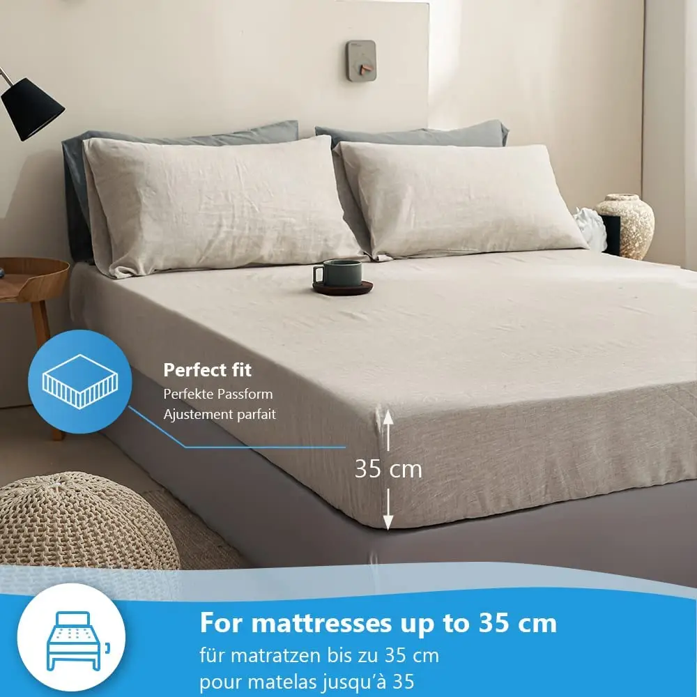 Pure Linen Fitted Sheet 35cm D - Fitted Bed Sheets Deep Pocket ulasan dan harga